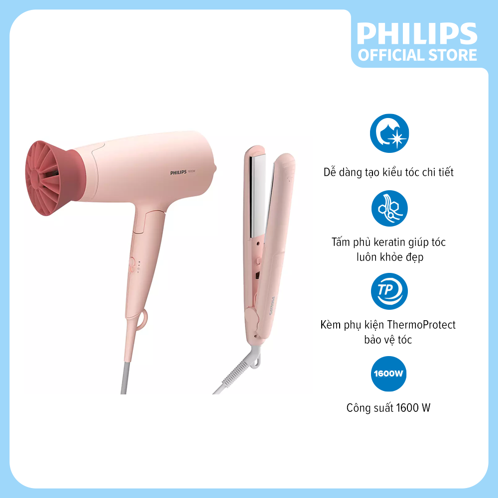 Bộ tạo kiểu tóc Philips BHP398/00 Gồm 1 Máy ép tóc + 1 Máy sấy tóc -  tạo kiểu tóc dễ dàng - nhanh - chuyên nghiệp