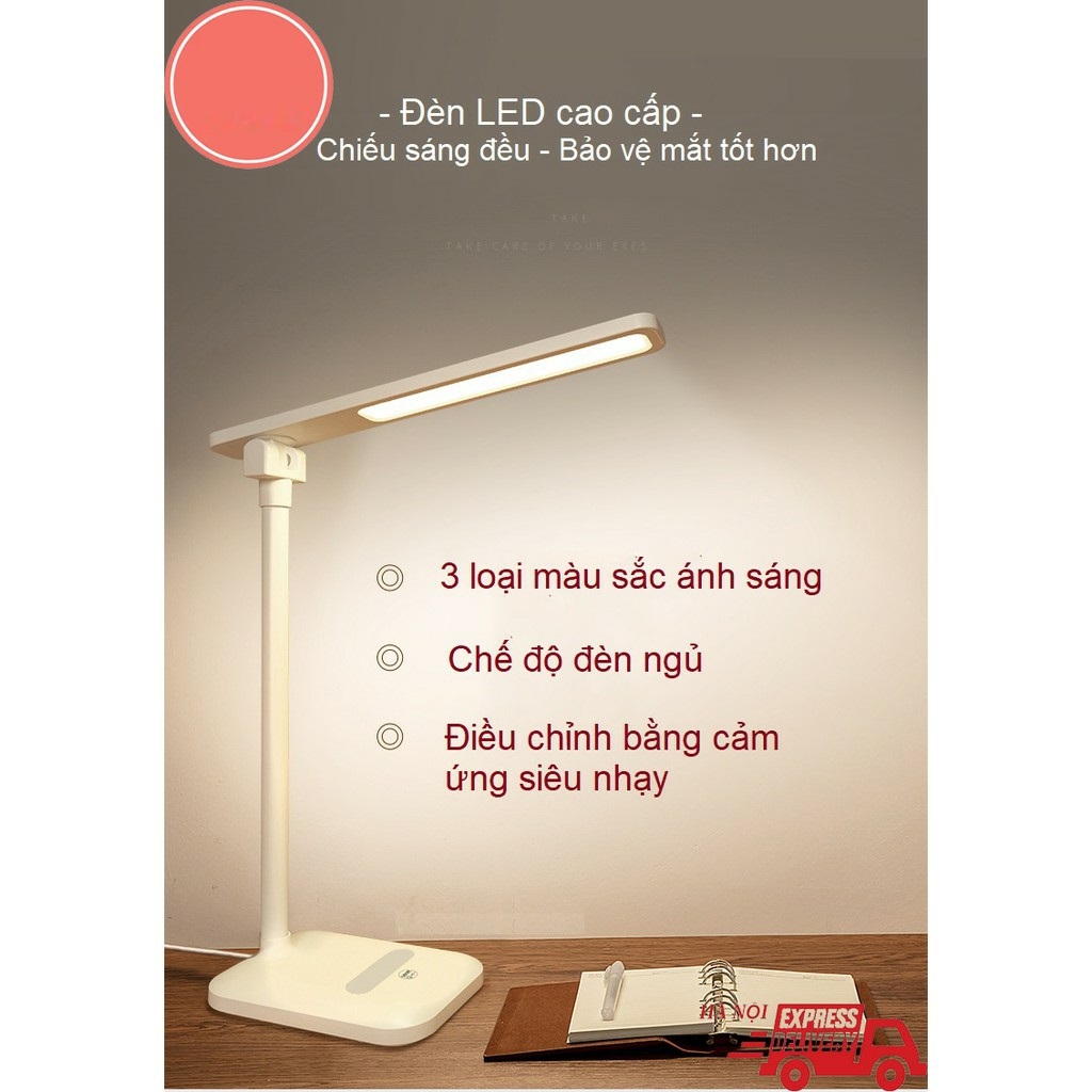 Đèn học chống cận thị tích điện (sạc pin), ánh sáng LED 3 màu, 3 cấp ánh sáng