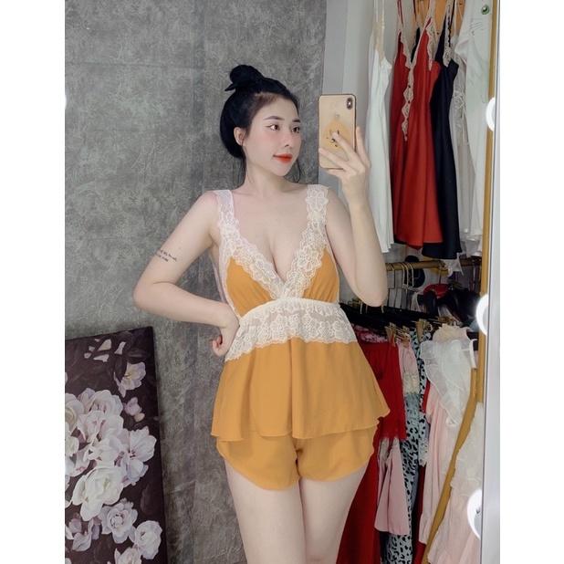 MS04-Đồ Ngủ Lụa 2 Dây Nữ, Bộ Ngủ SEXY Nữ, lụa 100d phối ren, Freesize &lt; 58kg