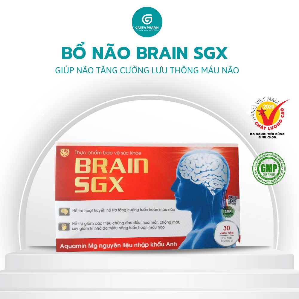 Bổ não Brain Plus GP Pharm,hỗ trợ hoạt huyết, tăng cường lưu thông máu não, hộp 30 viên