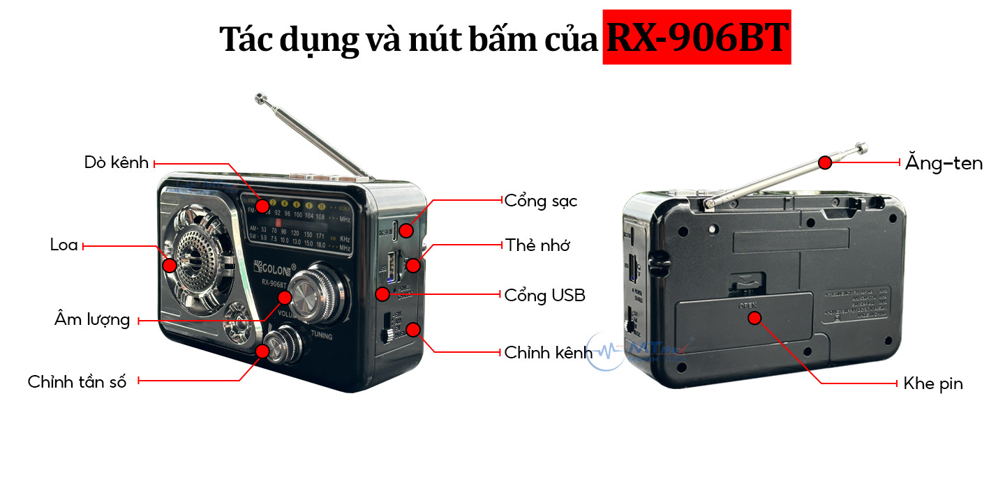 Đài Radio Dùng Pin Sạc RX 906BT - Máy Nghe Nhạc Kiêm Đài Radio, FM, AM, SW Hỗ Trợ Kết Nối Bluetooth, USB, Thẻ Nhớ Âm Thanh To Lớn Dễ Dàng Sử Dụng hàng chính hãng