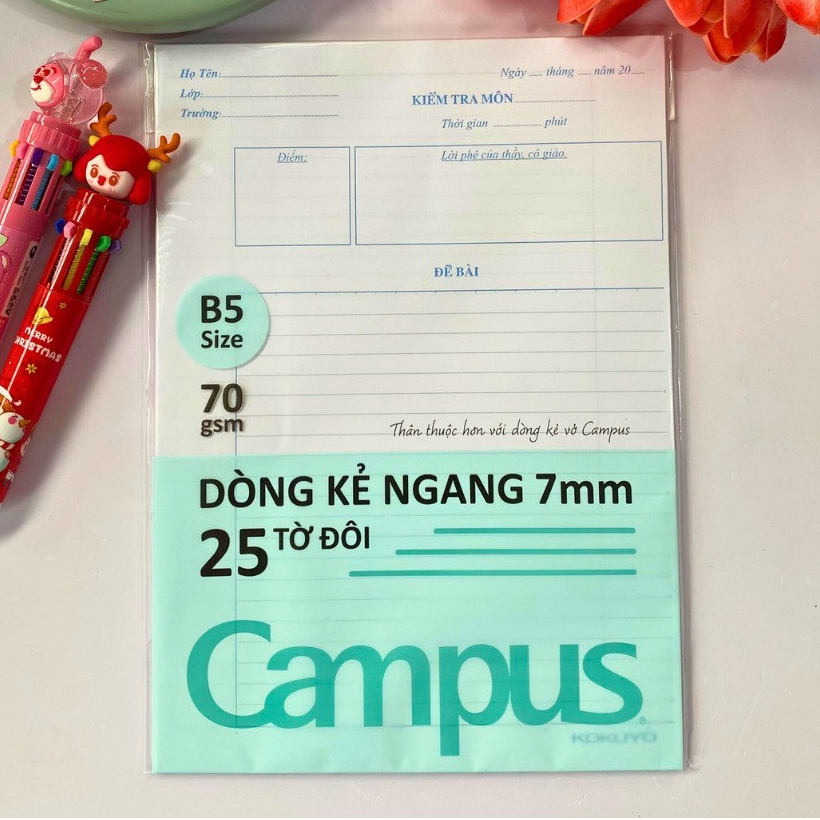 Giấy kiểm tra Campus không chấm TP-PRS70G-25 - Dòng kẻ ngang - 25 tờ đôi, Giấy định lượng 70gsm
