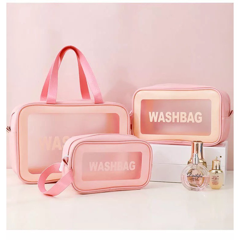 Bộ 3 túi xách Washbag, chất liệu PVC đựng mỹ phẩm, đồ make up... có quai Tima.lala Tặng kèm móc khóa mica xanh tròn - Nhiều Lựa Chọn [bo3tuixach,bo3tuixachgiare,set3tuiWashbag]