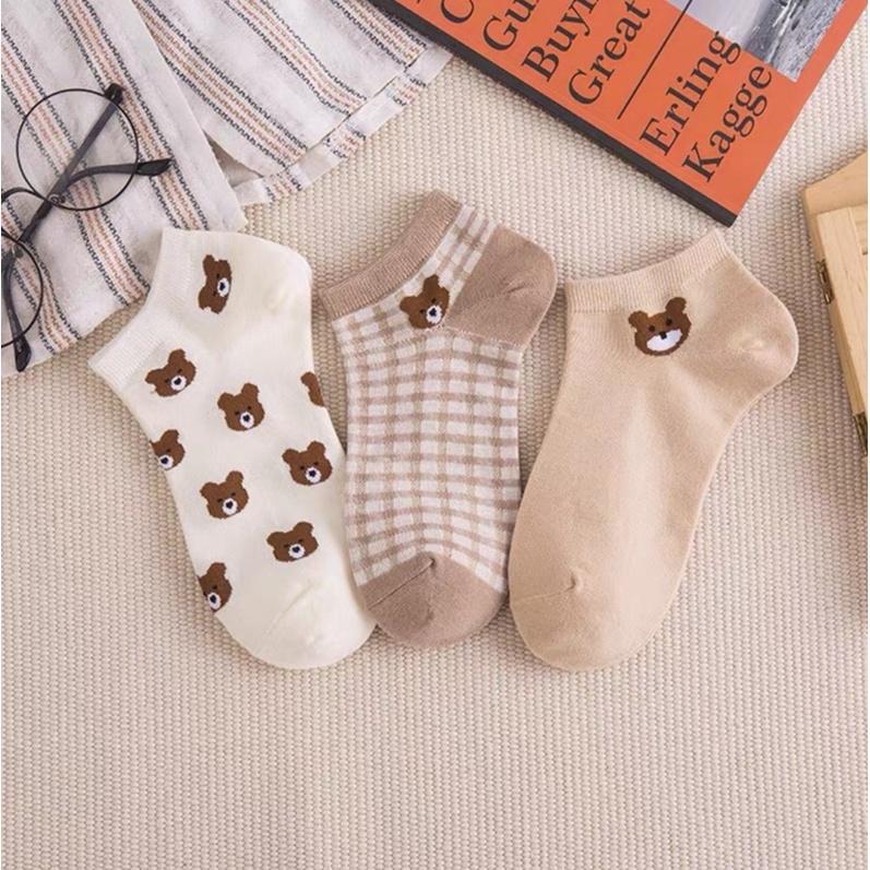 Tất nữ gấu cute họa tiết hình gấu nâu Bear phong cách vintage style hàn quốc