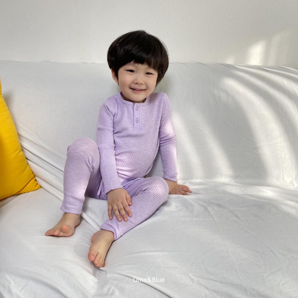 Bộ đồ thun gân dài tay nội địa Hàn Quốc Lime & Blue