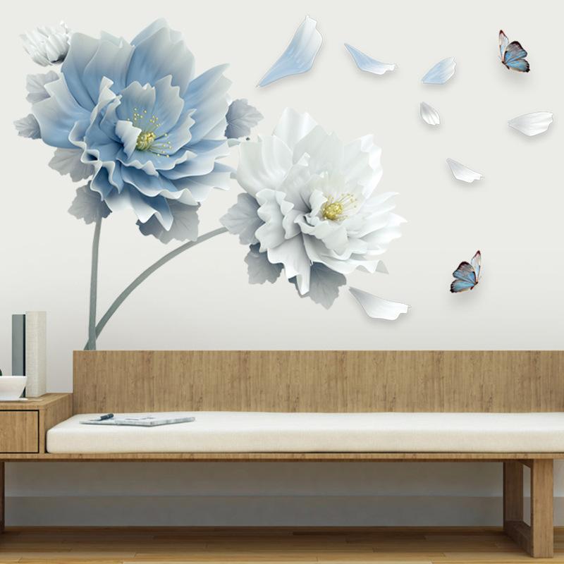 DECAL DÁN TƯỜNG HOA XANH DƯƠNG VÀ BƯỚM 2