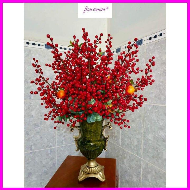 Combo 5 cành đào đông đỏ tài lộc phú quý trang trí nhà cửa, văn phòng, decor phòng khách, nhà hàng sang trọng Flowermini