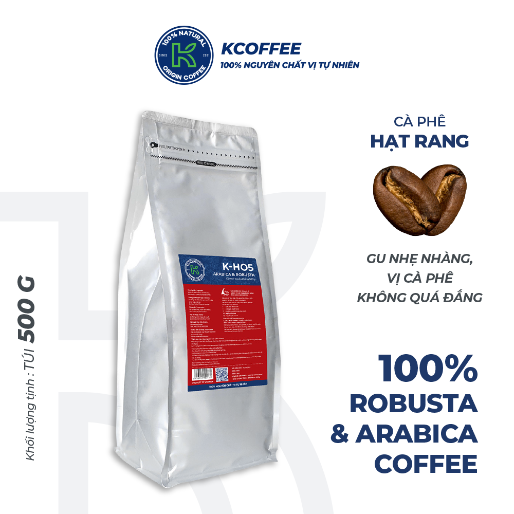 Cà phê hạt rang K Coffee 100% Robusta Arabica nguyên chất cà phê đậm vị K-HO5 (500g/Túi)