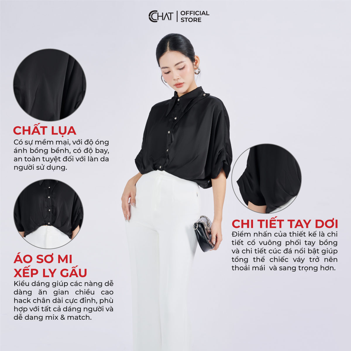 Áo Sơ Mi Nữ Kiểu Gấu Xếp Nếp Dáng Suông Lửng Chất Lụa Cao Cấp 53FNL2011ST
