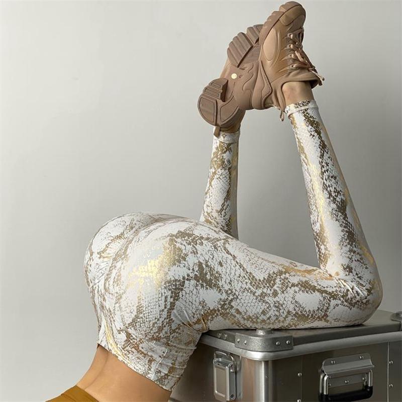 Nữ Thun Tập Gym Quần Cao Cấp Thoải Mái Mông Scrunch Loài Rắn In Quần Legging Tập Yoga
