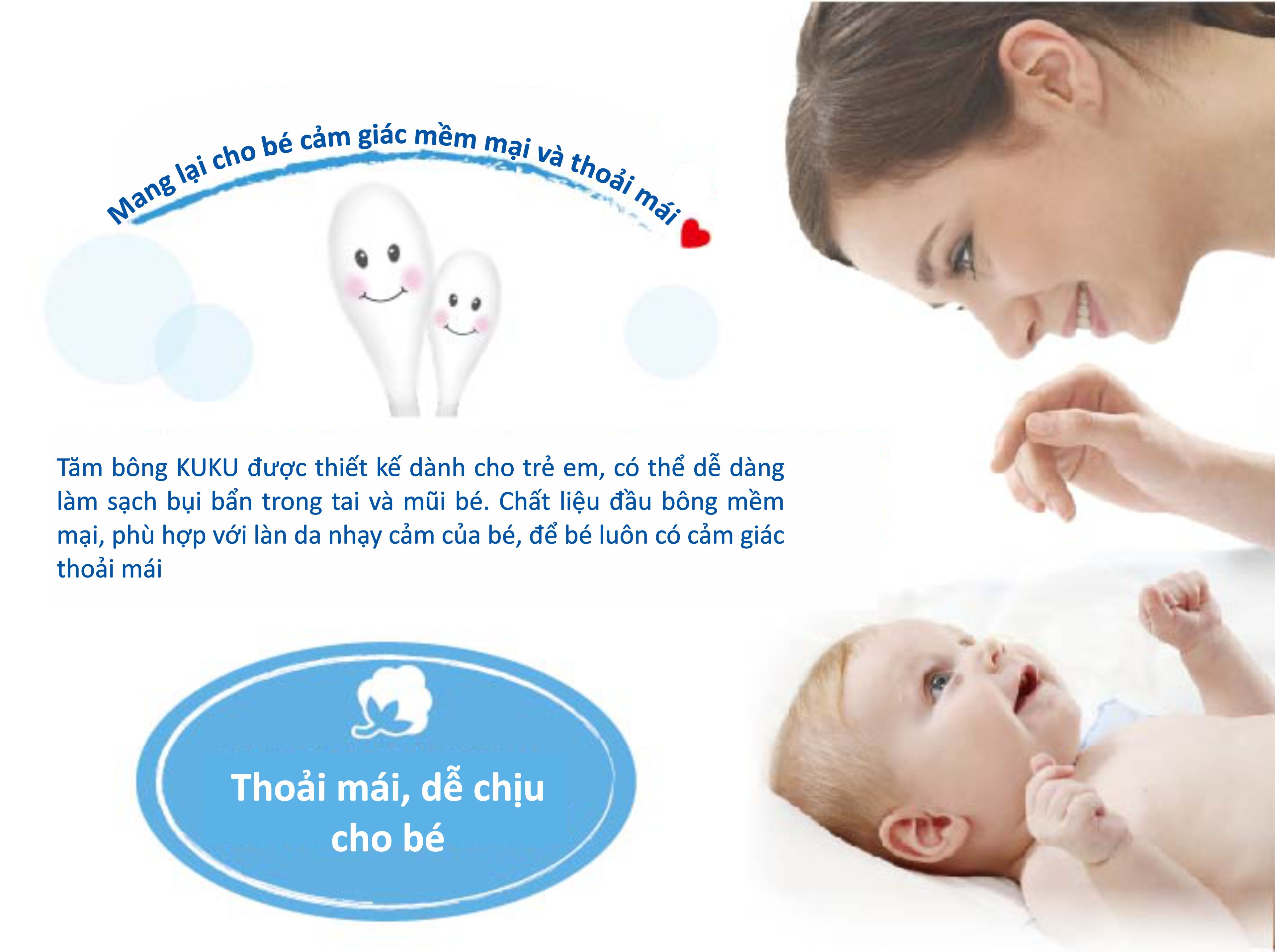 TĂM BÔNG VỆ SINH CHO BÉ KUKU KU1105 - 200 CÁI ( ĐẦU TRÒN )
