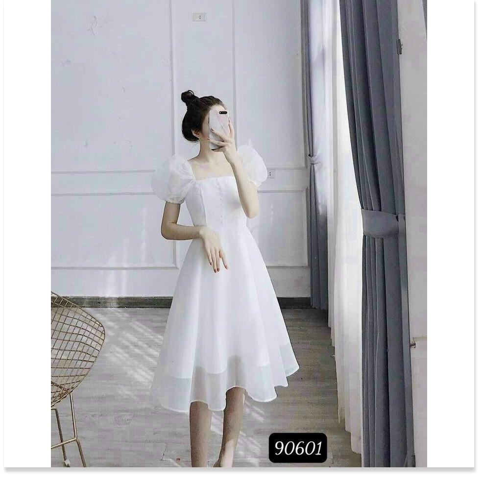Đầm phối voan kiếng có nút siêu đẹp