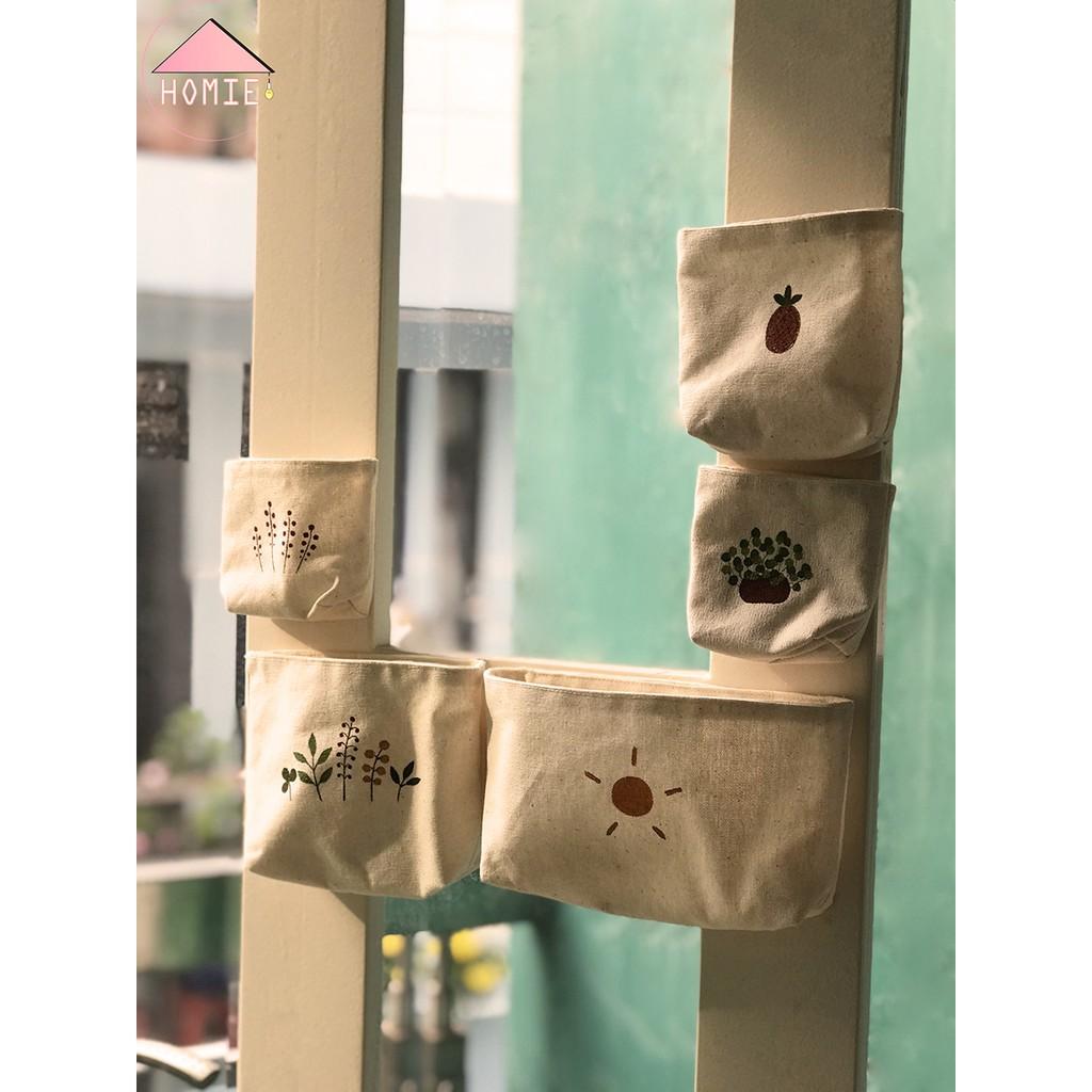 Set 5 túi canvas đa năng hít tủ lạnh, khung lưới săt