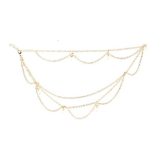 Women Charming Gold Layered Faux Pearl Hairband Head Chain Hair Accessories Jewelry