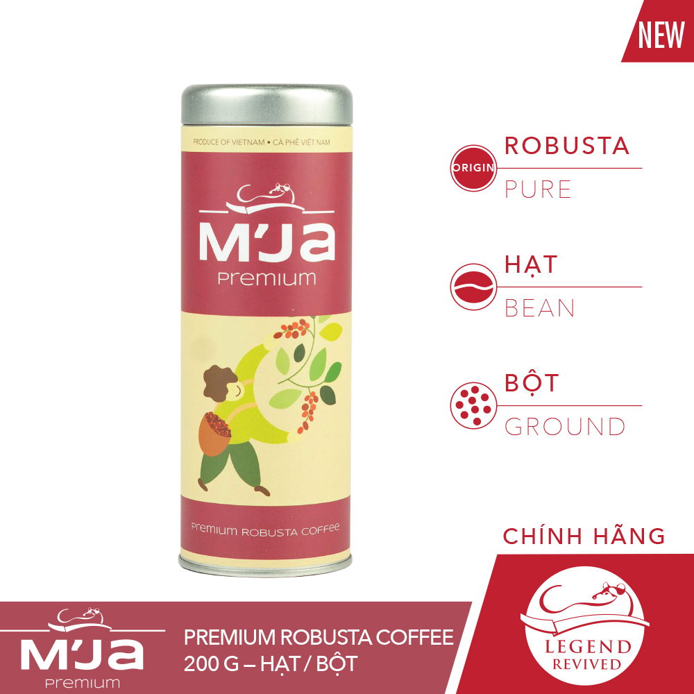 Cà Phê Đặc Sản M'JA 100% Robusta (Pure Robusta Coffee) 200g (Hạt/Bột) - Vị Đắng Đậm, Hương Cacao, Hậu Ngọt Béo