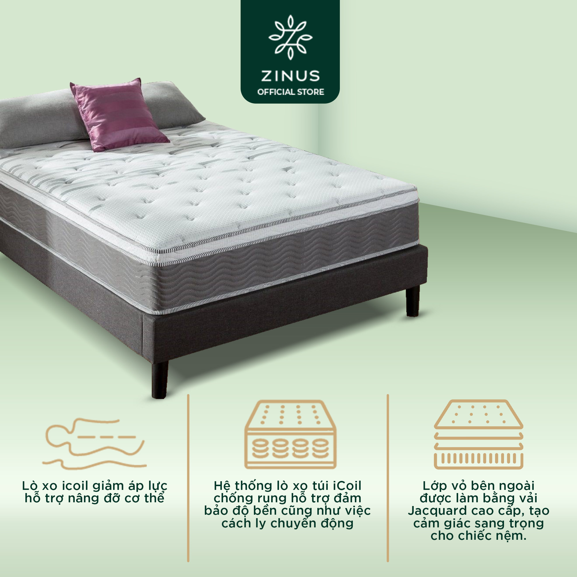 Nệm lò xo túi hút chân không cao cấp Zinus - Extra Firm Spring Mattress