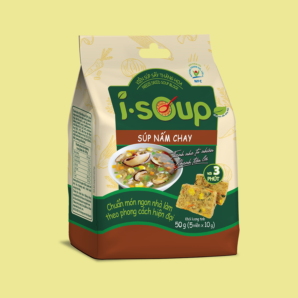 Súp Nấm Chay I-Soup 50g (túi 05 viên)- Viên Súp Chay Sấy Thăng Hoa