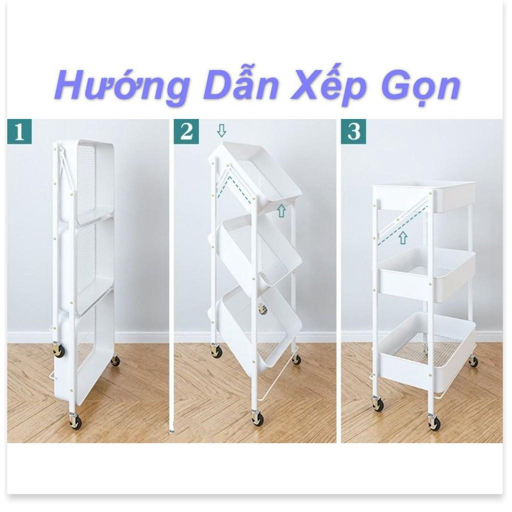 Kệ Nhà Bếp Gấp Gọn 3 Tầng Có Bánh Xe