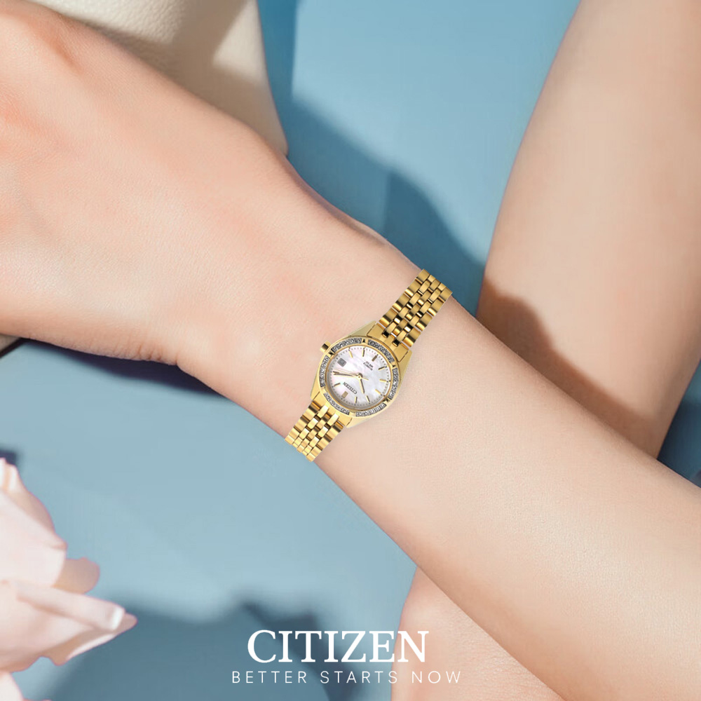 Đồng Hồ Nữ Citizen Pin-Quartz Đính Đá Swarovski Dây Thép Không Gỉ EU6062-50D - Mặt Xà Cừ (26mm)