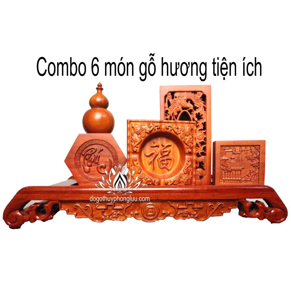 Combo 6 món giá rẻ khay trà lan đũa,gạt tàn,hộp giấy,hộp đựng chè,ống tăm,hộp đựng nhỏ gỗ hương cao cấp