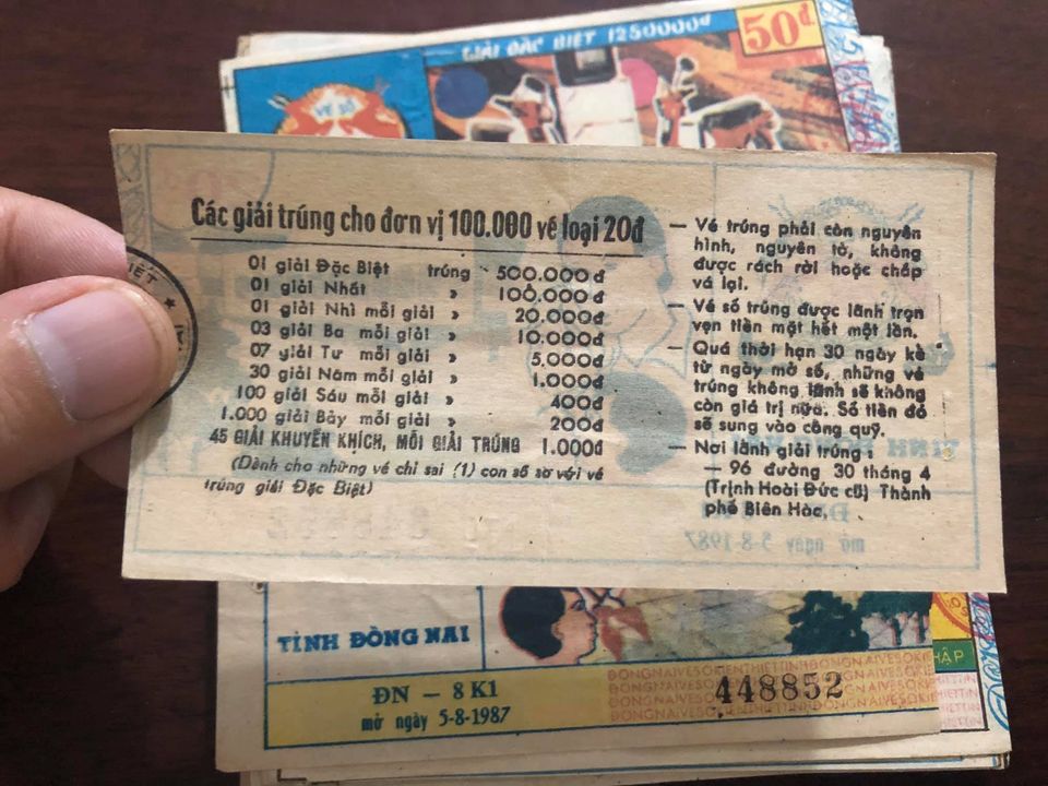 Vé số bao cấp tỉnh Đồng Nai, 198x, vật phẩm sưu tầm