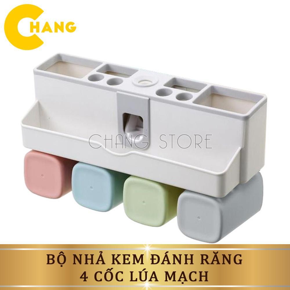 Bộ Nhả Kem Đánh Răng Tự Động Lúa Mạch 4 Cốc Kệ bàn chải đánh răng siêu chắc chắn