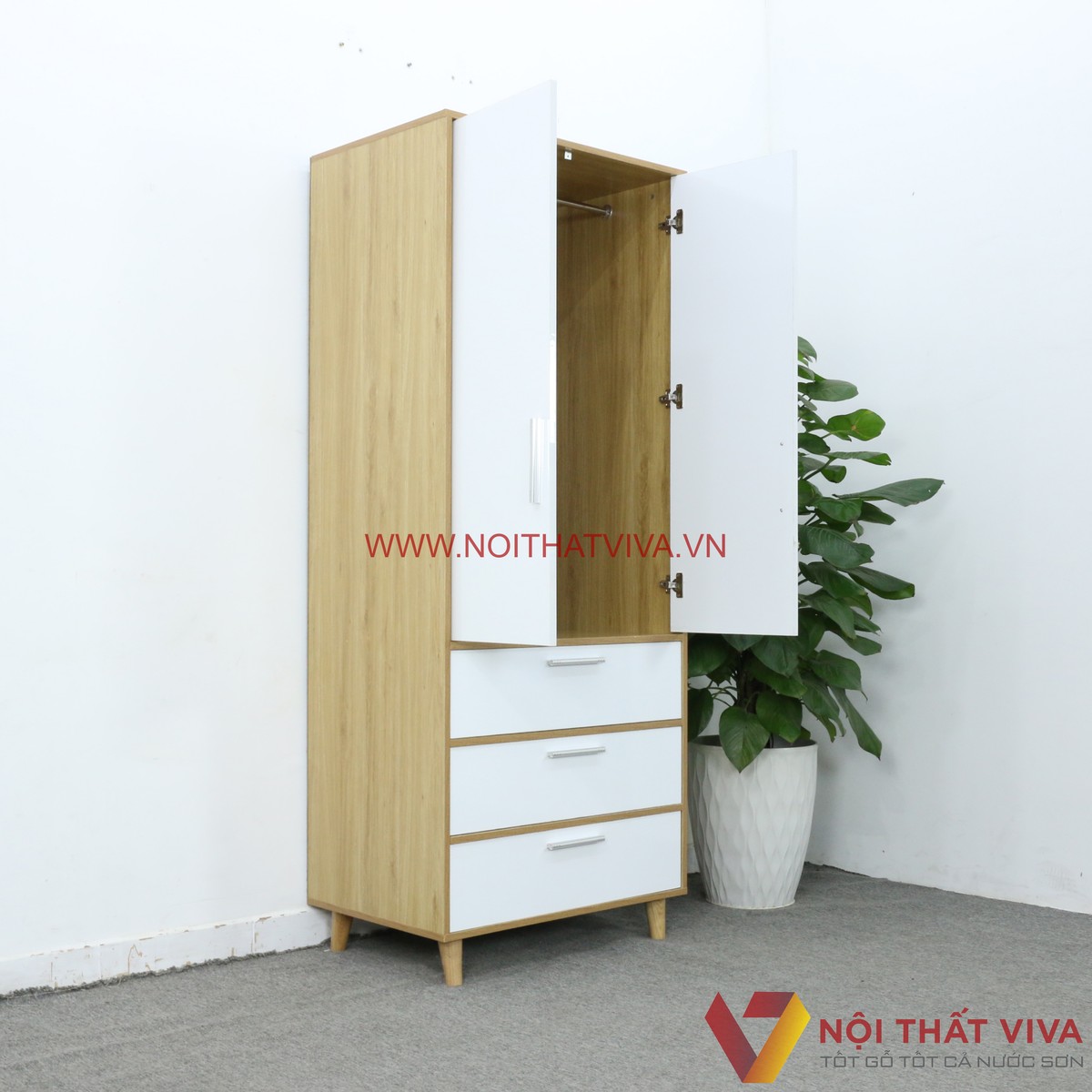 Tủ Quần Áo Mini Gỗ MDF Màu Vàng 2 Cánh Trắng Có Chân Đẹp Giá Rẻ