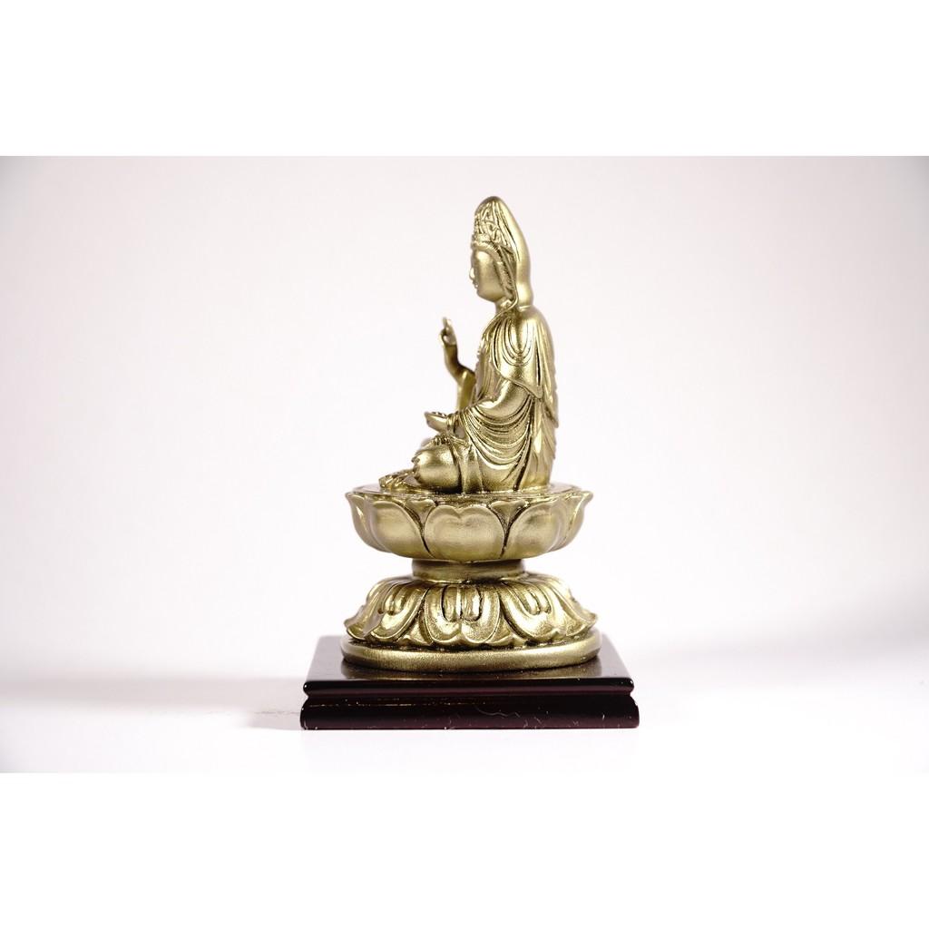 Tượng Quan Âm Bồ Tát ngồi tòa sen có đế mạ đồng - Cao 12cm