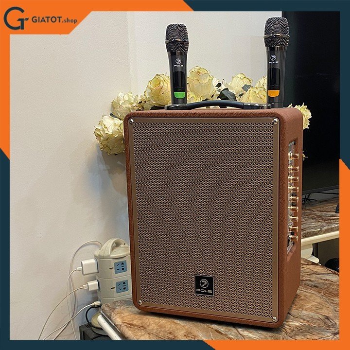 Loa bluetooth xách tay POL.Z P18 kèm 2 micro karaoke công suất 120W