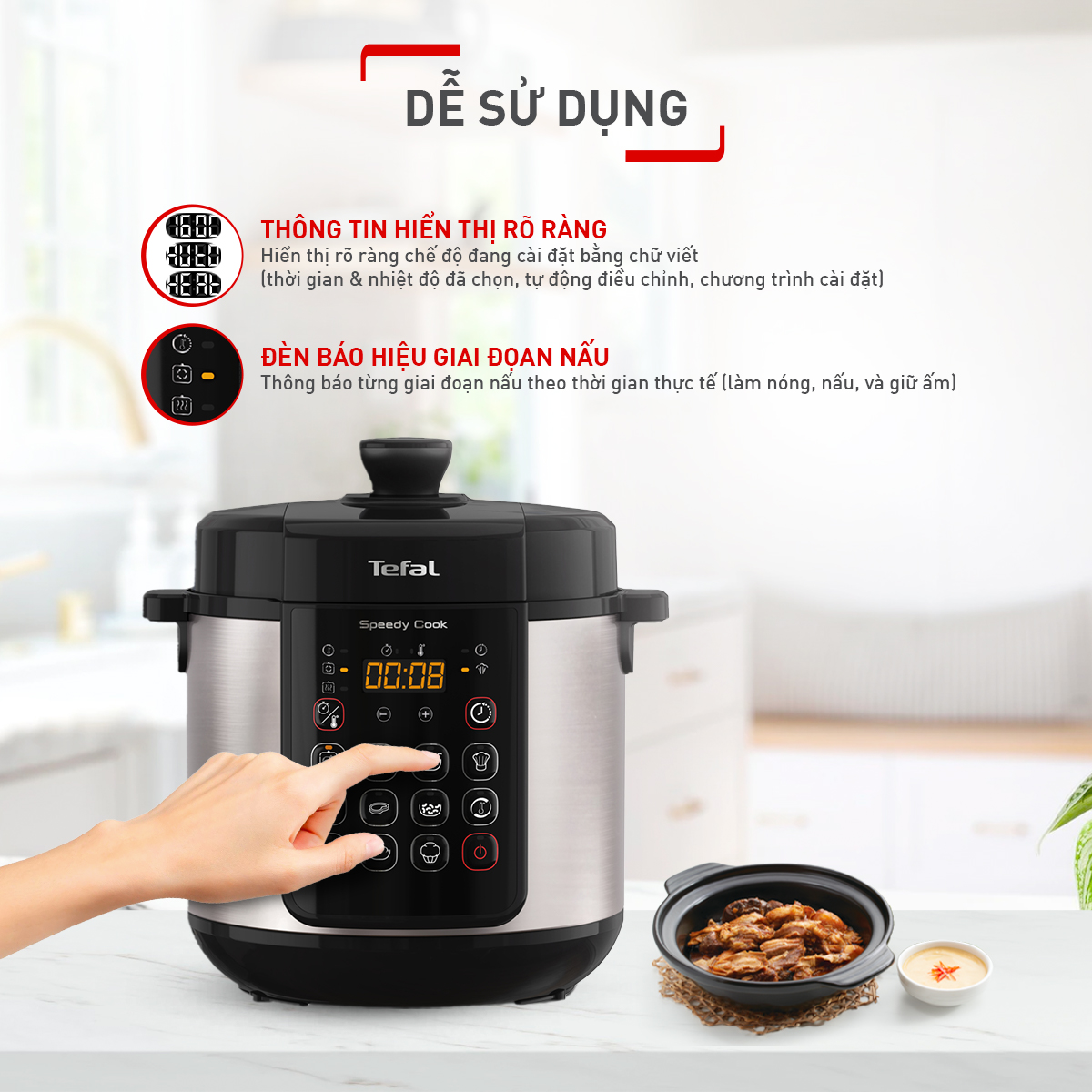 Nồi áp suất điện đa năng Tefal Speedy Cook 5L CY222D68 - Hàng chính hãng