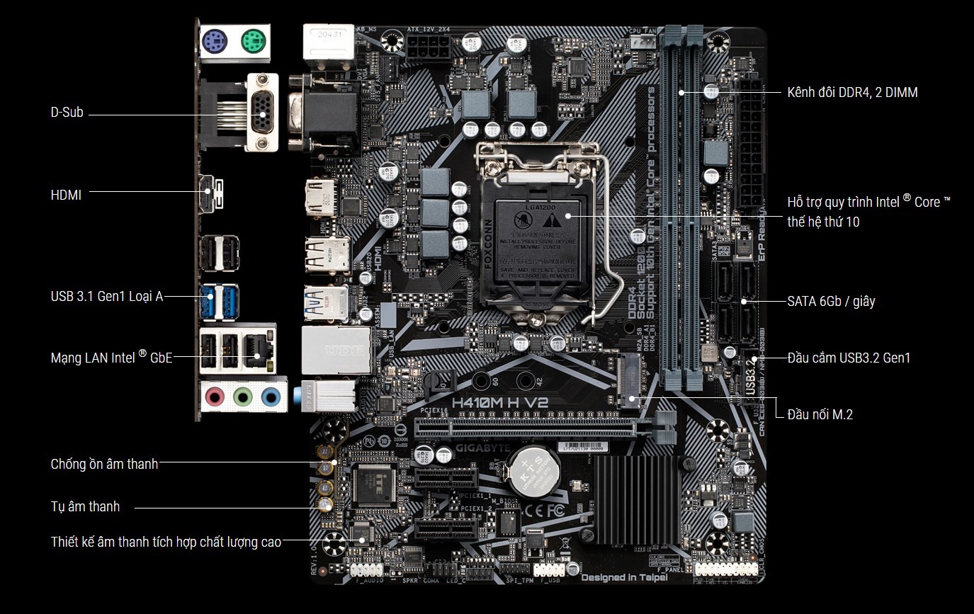 Mainboard Gigabyte H410M H V2 2.0 Socket LGA1200 - Hàng Chính Hãng