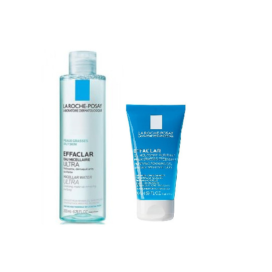 Nước tẩy trang làm sạch sâu dành cho da dầu nhạy cảm - La Roche-Posay Micellar Water Ultra Oily Skin 200ml + Gel rửa mặt tạo bọt làm sạch &amp; giảm nhờn cho da dầu nhạy cảm La Roche-Posay 50ml