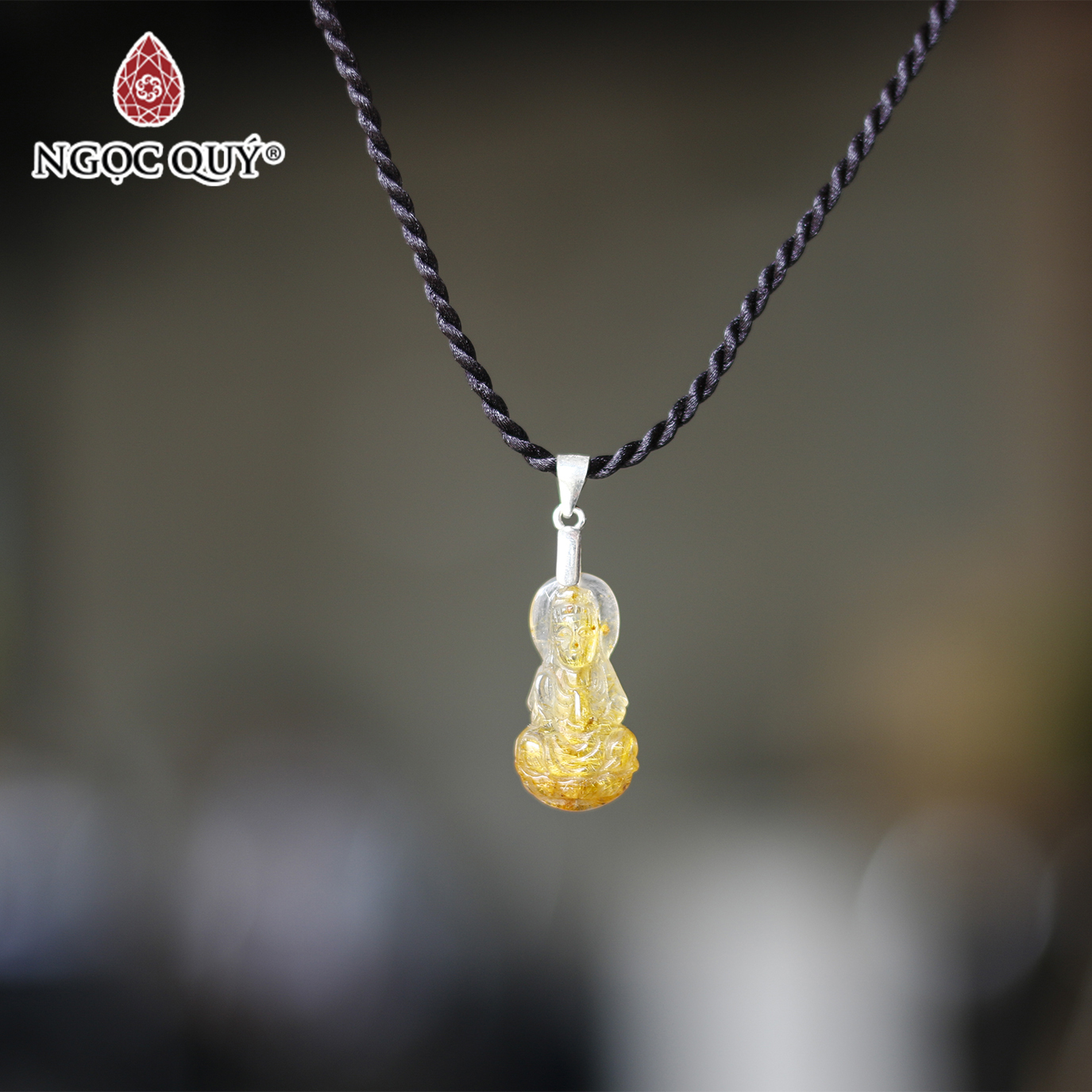 Mặt dây chuyền phật bà thạch anh tóc vàng 24x12.5mm mệnh thủy,kim - Ngọc Quý Gemstones