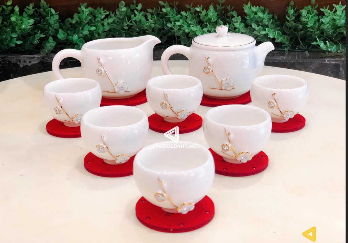 Bộ ly uống trà cao cấp dát vàng 24k MT Gold Art- Hàng chính hãng, trang trí nhà cửa, phòng làm việc, quà tặng sếp, đối tác, khách hàng, tân gia, khai trương