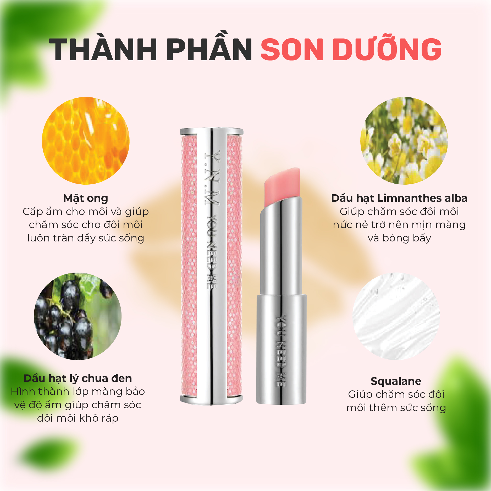 Son dưỡng môi Mềm Môi, Hết Thâm Có Màu Hồng Nhạt YNM Candy Honey Light Pink Lip Blam 3g