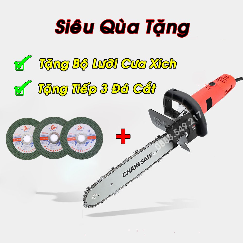 Combo Đầy Đủ Mua Máy Cắt Cầm Tay Kèm Bộ Chuyển Đổi Thành Máy Cưa Xích Và Tặng Thêm Dây Xích Sơ Cua Cùng 3 Luỡi Đá Cắt