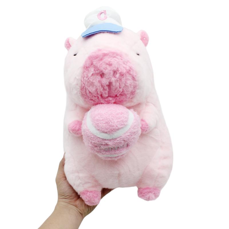 Thú Bông Capybara Ôm Banh Tennis 35 cm - Nuan Nuan YHLXT35 - Màu Hồng