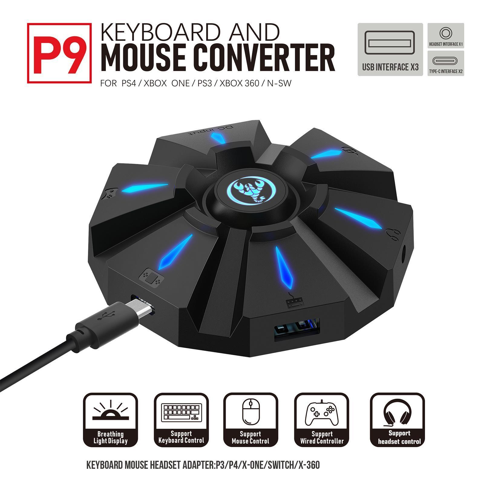 ABS USB Gaming Keyboard Mouse Console Adapter Type C for PS3