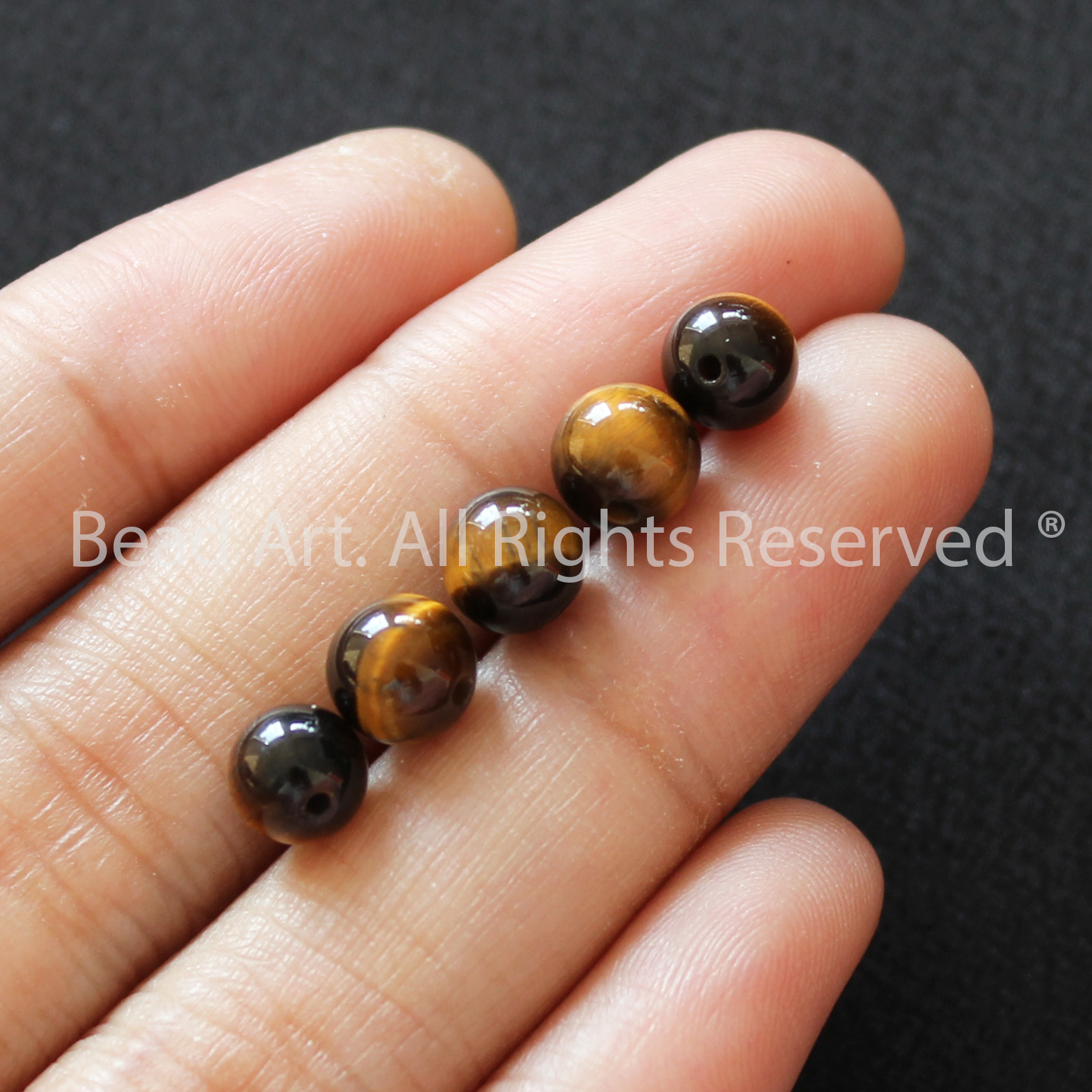 6MM Đá Mắt Hổ Vàng Nâu, Brown Tiger Eye, Mắt Cọp Vàng Tự Nhiên Loại B, Đá Phối Vòng Tay Phong Thuỷ, Chuỗi Hạt, Mệnh Thổ, Kim - Bead Art