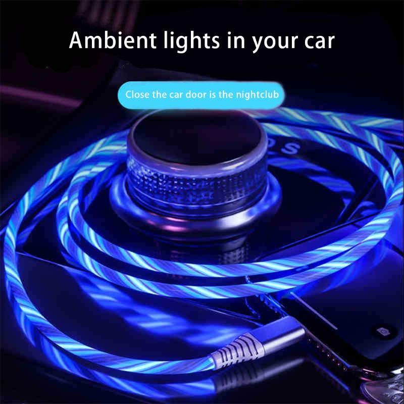 Dây cáp sạc nhanh đồng bộ dữ liệu 3 trong 1 USB có đèn LED phát sáng