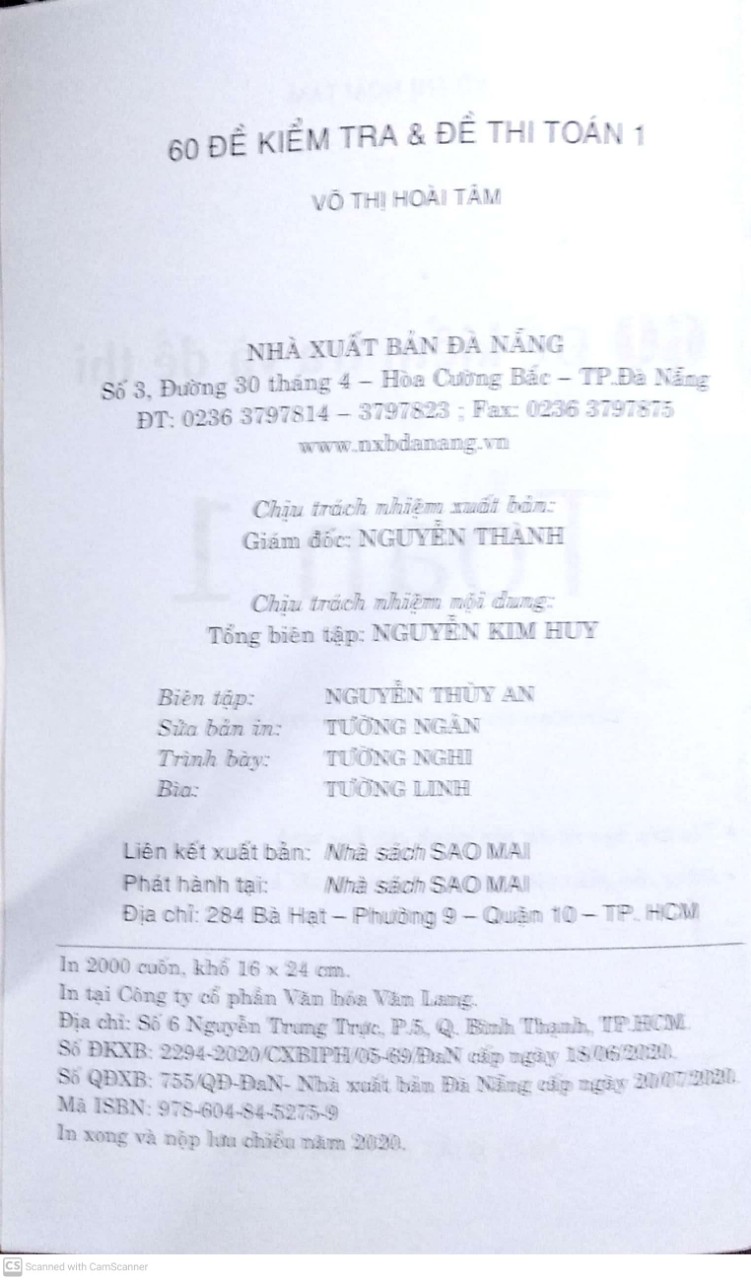 60 đề kiểm tra và đề thi Toán 1 (Biên soạn theo chương trình mới)