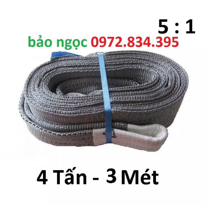 Dây Cáp Vải Cẩu Hàng 4 tấn 3 Mét bản dẹp hệ số an toàn 5 : 1 bản 100mm