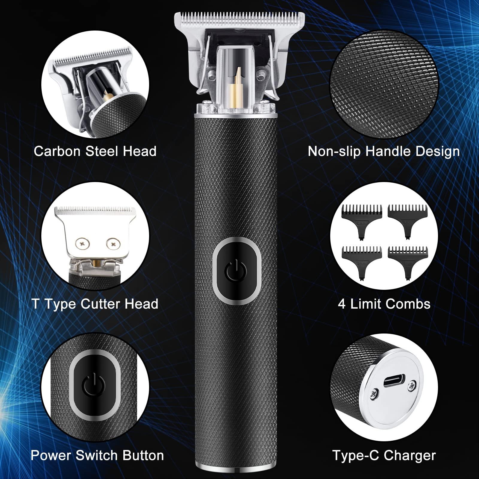 Tông Đơ Cắt Tóc, Bộ Tông Đơ Cắt Tóc Nam, Tông Đơ Cắt Râu Kèm Bộ Sạc USB Type-C, Tông Đơ Cắt Chính Xác Không Dây, Với 4 Chiếc Lược Đánh Răng, Quà Tặng Ngày Của Cha