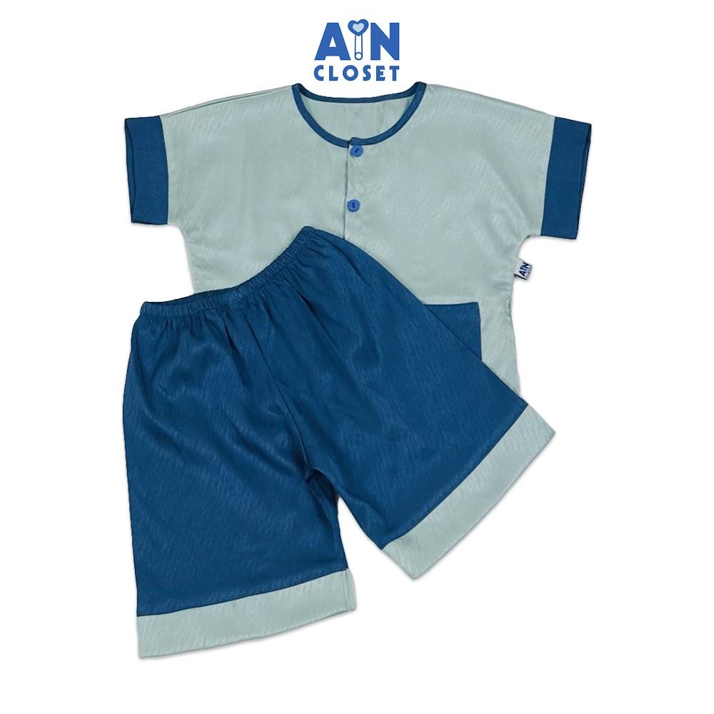 Bộ quần áo Bà ba Lửng unisex cho bé hoa văn Vân Gỗ Xanh Hải Quân Gấm - AICDBTWHOKJV - AIN Closet