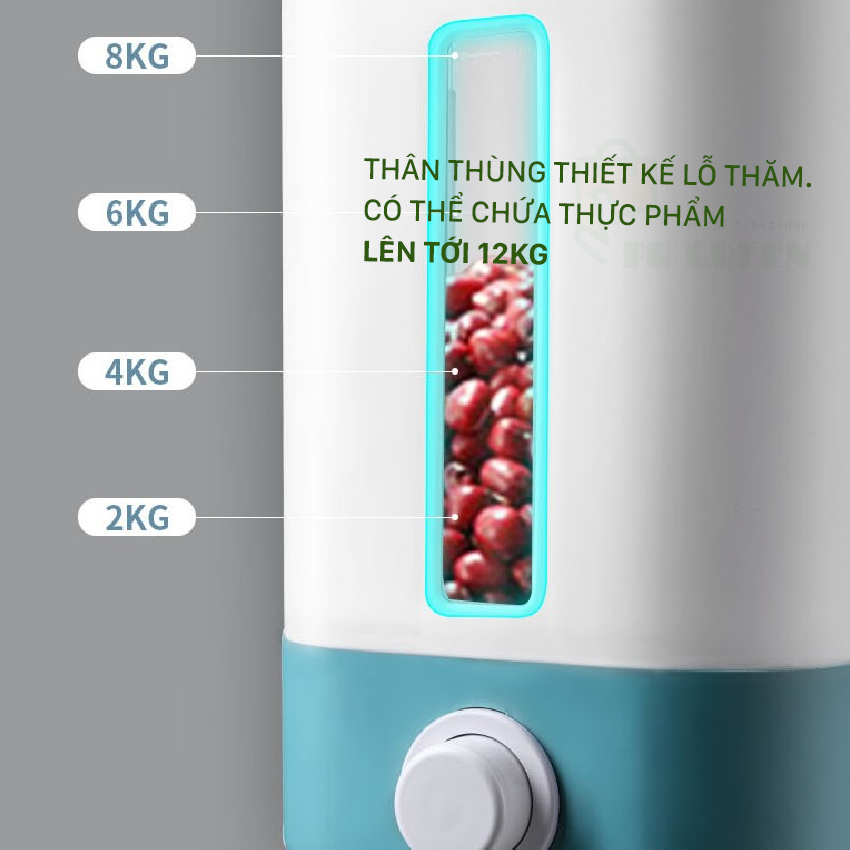 [ Freeship Max] Thùng Đựng Gạo Thông Minh Nhật Bản 12kg, Thiết Kế Dạng Ấn Nút, Chất Liệu Nhựa ABS Cao Cấp, Tặng Kèm Cốc Đựng Gạo