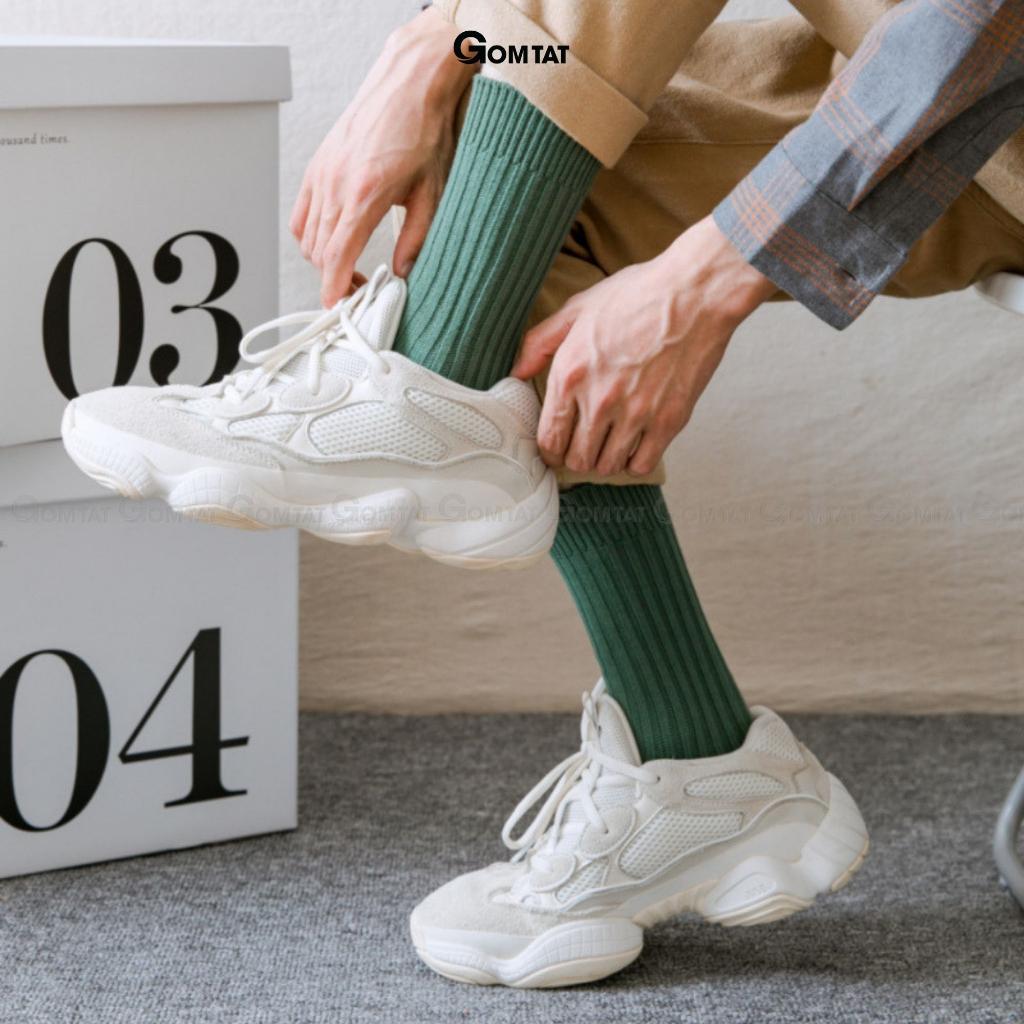 Tất nam nữ cổ cao trơn sọc gân chìm, vớ cổ cao unisex chất liệu cotton mềm mại, thoáng mát - CAOGANCHIM-UYE-7005-1DOI