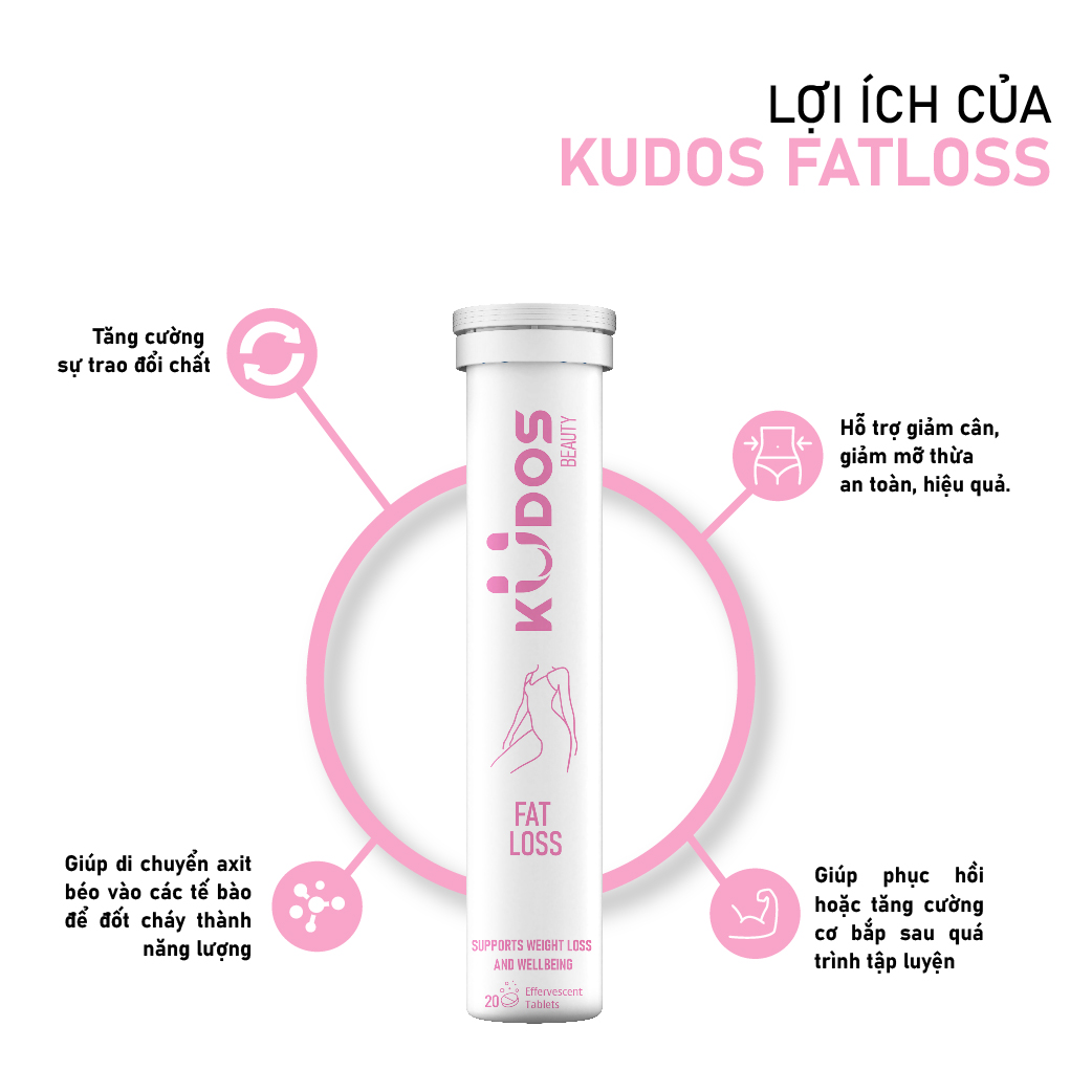 Viên sủi giảm câ.n KUDOS FAT LOSS bổ sung L-carnitine, hỗ trợ chuyển hóa mỡ thừa an toàn, hiệu quả