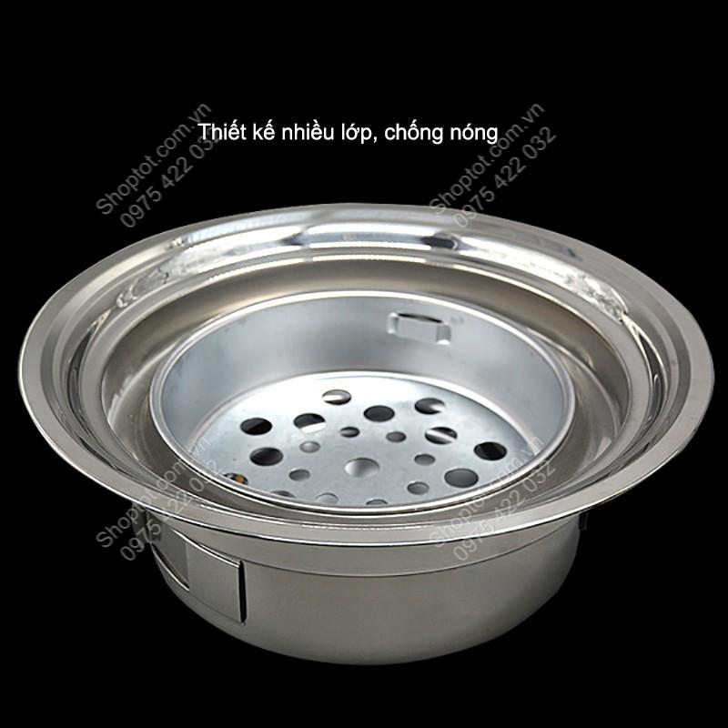 BẾP NƯỚNG THAN HOA A1033 LÀM BẰNG THÉP INOX KHÔNG GỈ D34,5CM, CÓ VỈ NƯỚNG CHỐNG DÍNH