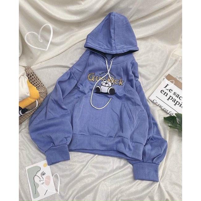 Áo khoác chui đầu hoodie nỉ ngoại tay phồng in gấu AN516 unisex ulzzang nam nữ