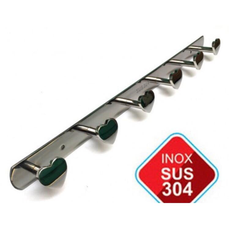 MÓC TREO HÌNH TRÁI TIM INOX 304 dài 80cm ,6-6 móc